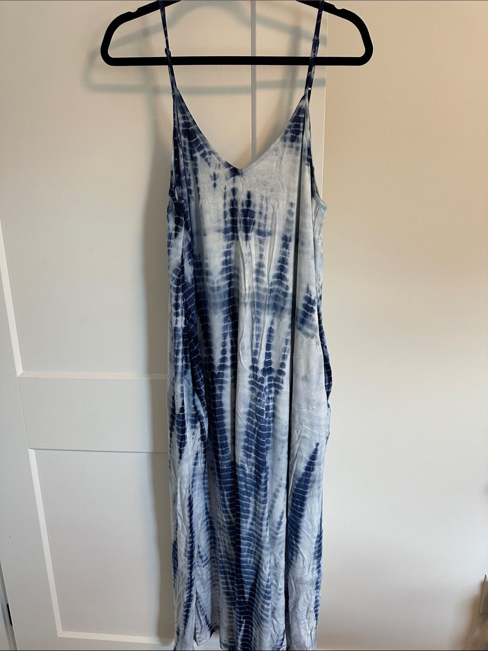 Koy Tie-Dye Navy V-Neck Maxi Dress with Spaghetti Straps